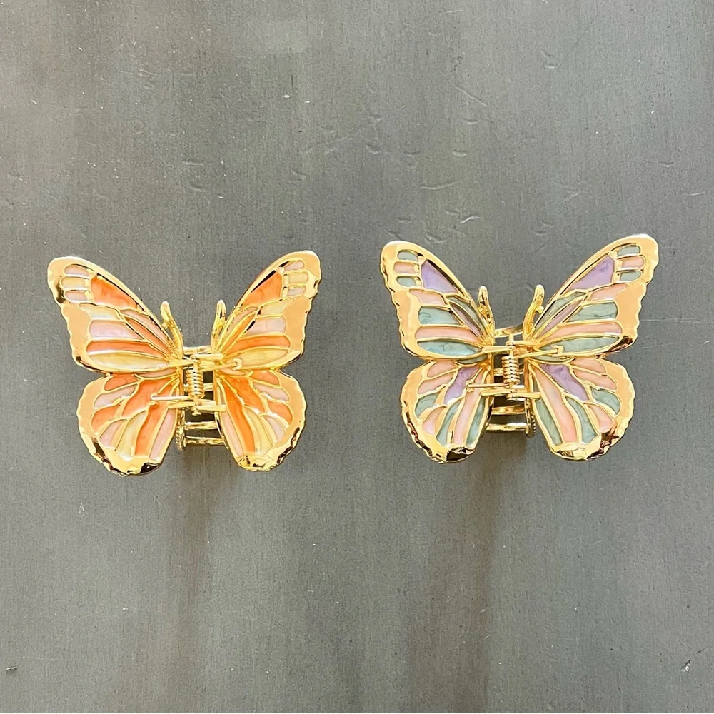 Light Purple Blue Marbled Double Wing Tier Butterfly 2.5" Lobster Claw Hair Clip - Picture 6 of 7